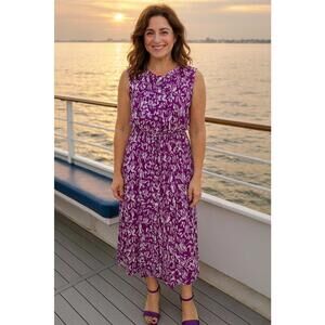 Ashley Stewart Women’s Plum/Lavender Abstract Print Midi Button Front, 14/16